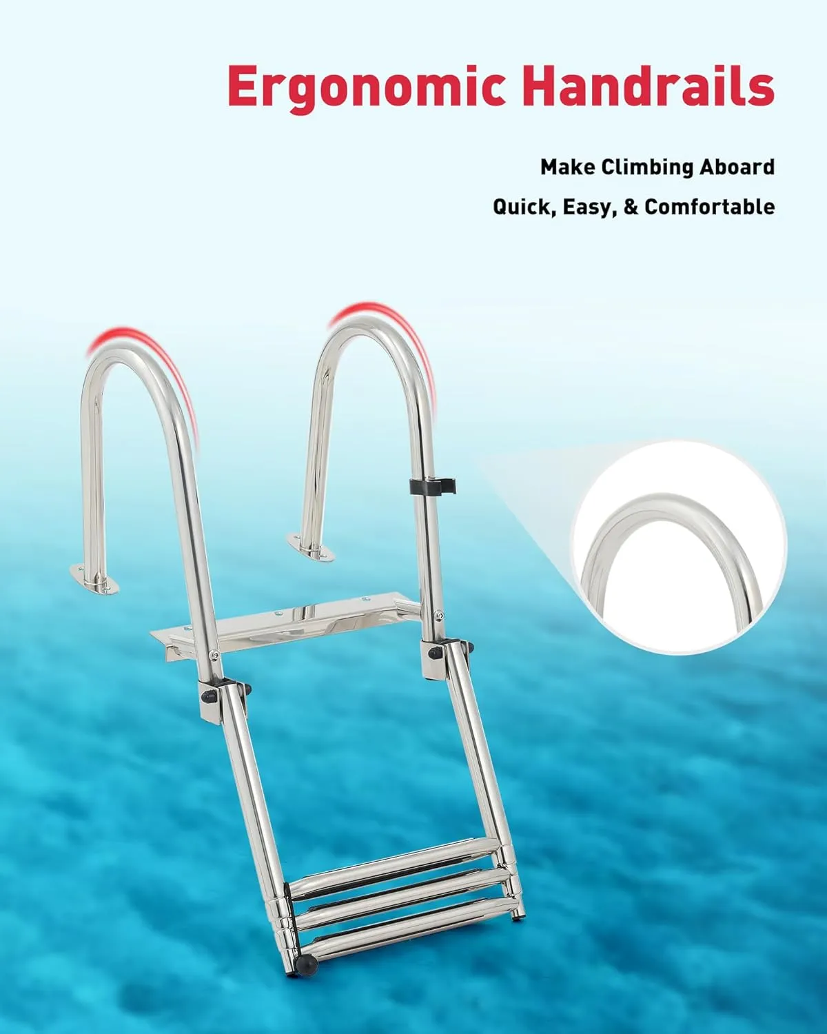 CO-Z 3 Step Telescoping Boat Ladder, Pontoon Boat Ladder with 400lb Strength, 316 Stainless Steel Folding Dock Ladder with Nonslip Steps, Heavy Duty Marine Boat Boarding Ladder for Yacht Swimming Pool