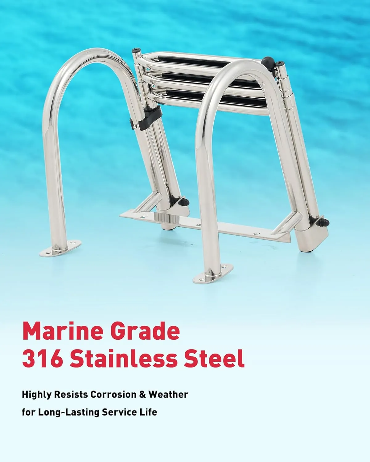 CO-Z 3 Step Telescoping Boat Ladder, Pontoon Boat Ladder with 400lb Strength, 316 Stainless Steel Folding Dock Ladder with Nonslip Steps, Heavy Duty Marine Boat Boarding Ladder for Yacht Swimming Pool