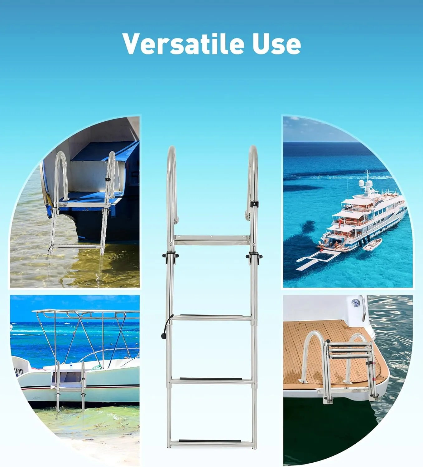 CO-Z 3 Step Telescoping Boat Ladder, Pontoon Boat Ladder with 400lb Strength, 316 Stainless Steel Folding Dock Ladder with Nonslip Steps, Heavy Duty Marine Boat Boarding Ladder for Yacht Swimming Pool