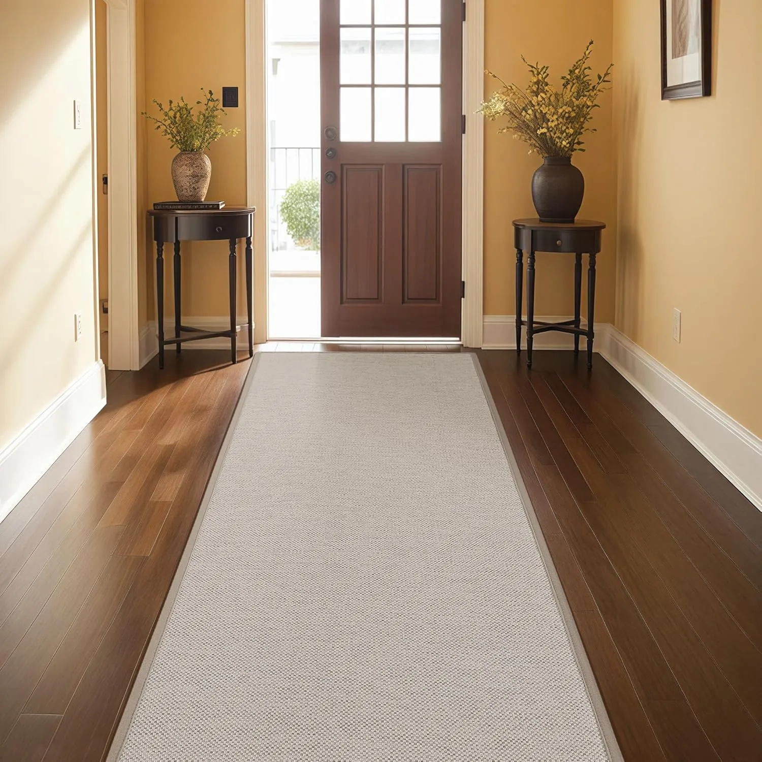 Color&Geometry Door Mat 2'4"x10' Runner Rug with Rubber Backing, Non Slip Washable Hallway Kitchen, Carpet Runners for Hallway Living Room Bedroom, Beige (Rolled-up NO Creases)