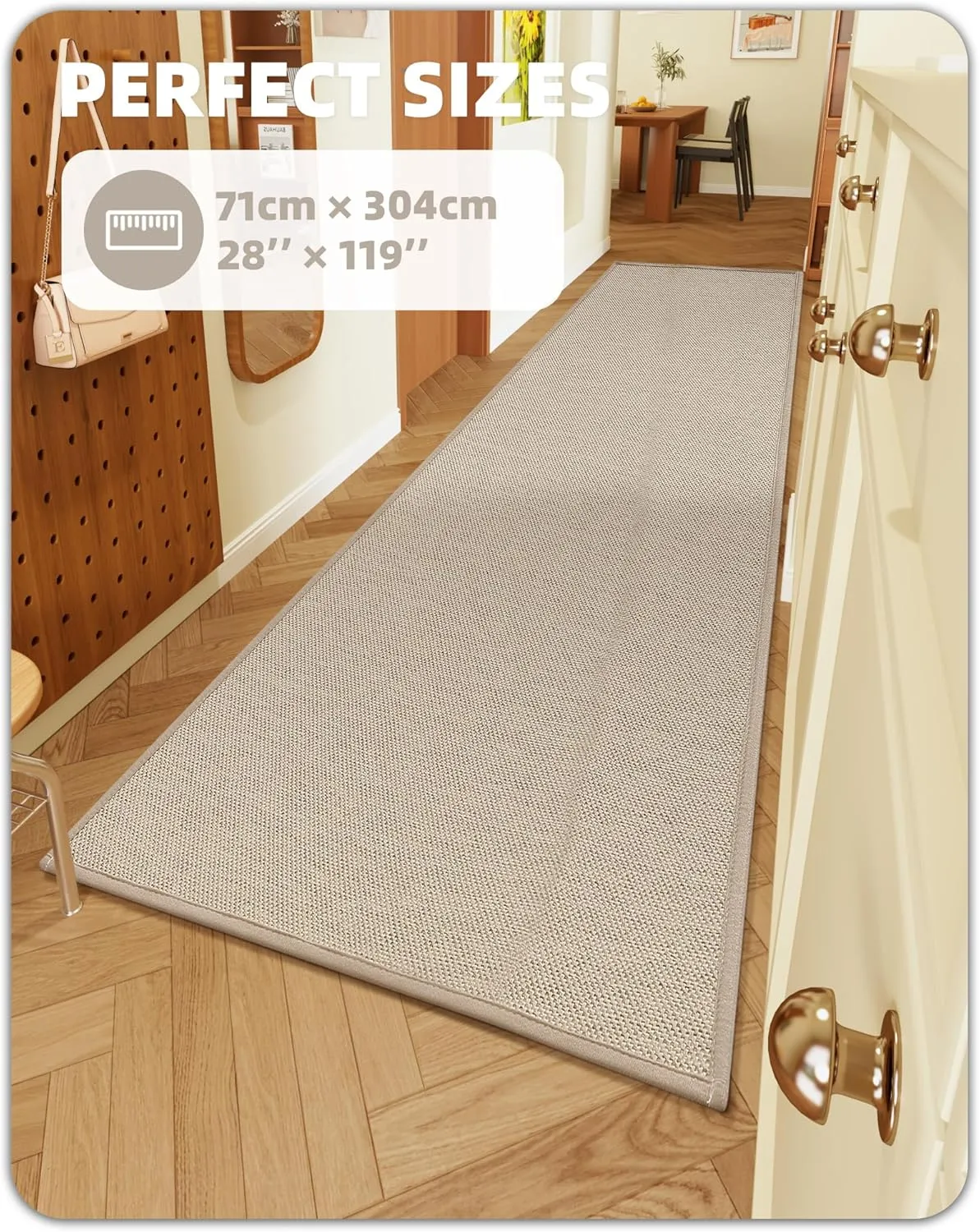 Color&Geometry Door Mat 2'4"x10' Runner Rug with Rubber Backing, Non Slip Washable Hallway Kitchen, Carpet Runners for Hallway Living Room Bedroom, Beige (Rolled-up NO Creases)