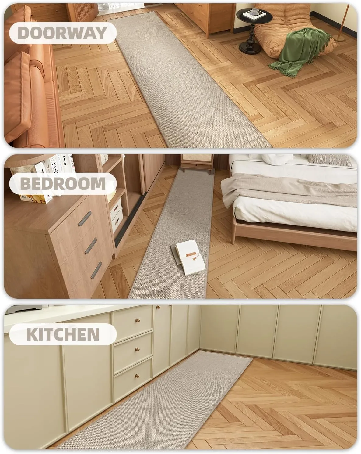 Color&Geometry Door Mat 2'4"x10' Runner Rug with Rubber Backing, Non Slip Washable Hallway Kitchen, Carpet Runners for Hallway Living Room Bedroom, Beige (Rolled-up NO Creases)