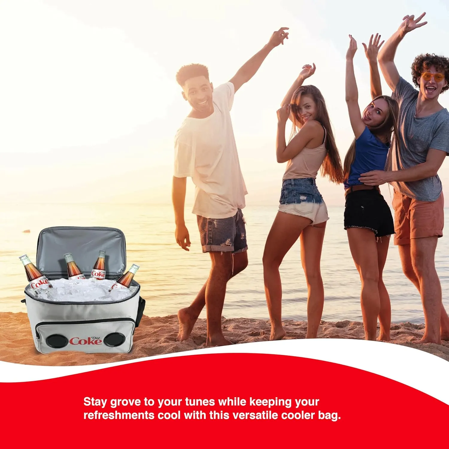 Cooler Bag with Built-in Bluetooth Stereo Speakers, Multi-Zipped Pockets, 24 Can Capacity, Adjustable Shoulder Strap, 12 Hours of Insulated Cooling and Freshness, for Camping, Fishing, Beach