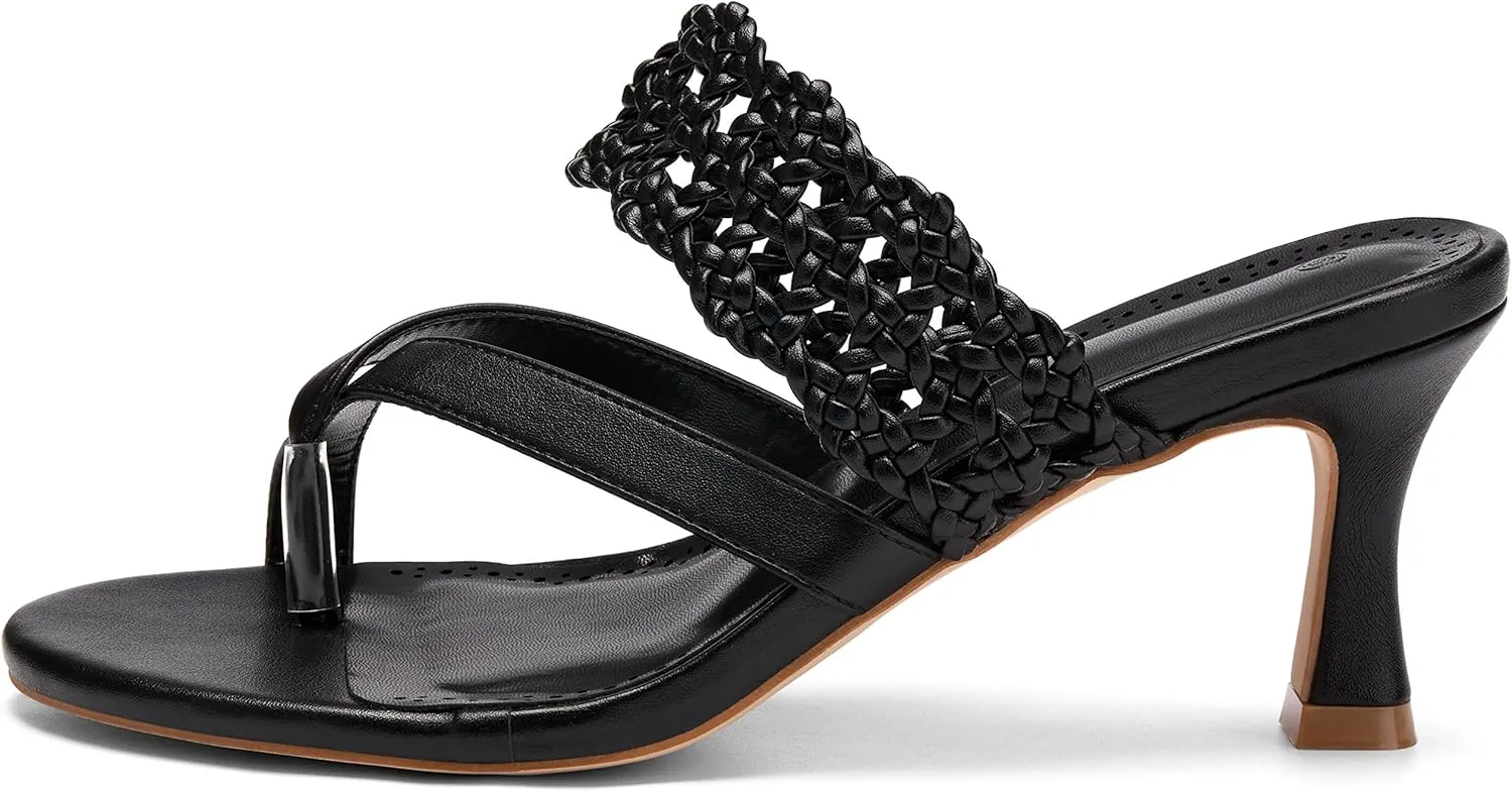 Coutgo Womens Low Kitten Heel Sandals Open Toe Ankle Strap Thong Slides Backless Slip on Dress Shoes