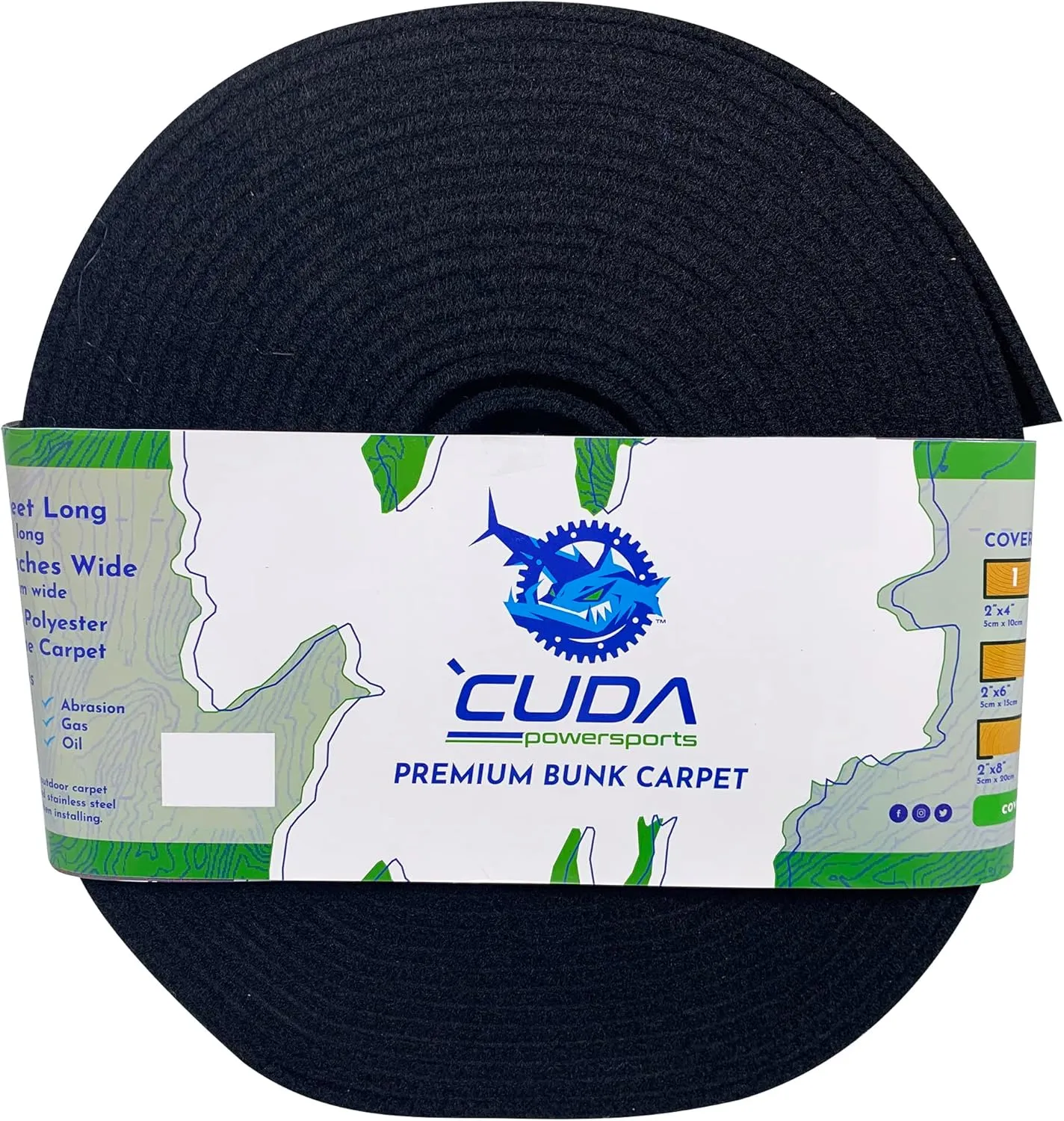 Cuda Boat Trailer Bunk Carpet 12 Inch Wide x 75ft-New Premium 30 Oz Roll-Black Marine Trailer Bunk Carpet Marine Grade Parts Accessories Black Lift Runners Covers Waterproof