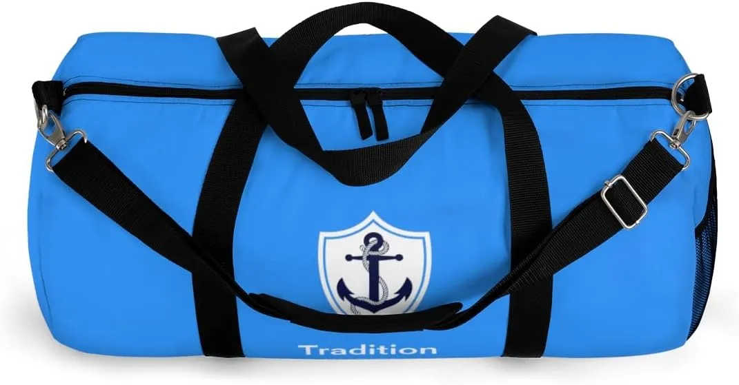Custom Nautical Duffel Bag, Custom Boat Name Bag, Boat Accessory, Boating Gift, Nautical Yacht Gift, Personalized Anchor New Boat Owner Gift, for Gym, Travel (Blue, Small)