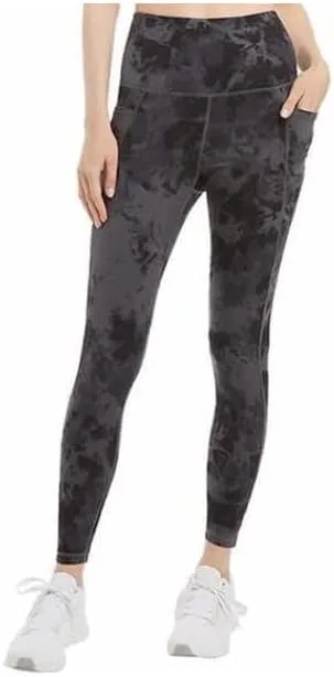 Danskin Women's Ultra High Legging Tight with Pockets (Medium, Tie Dye Crinkle Grey)