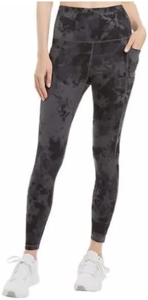 Danskin Women's Ultra High Legging Tight with Pockets (Medium, Tie Dye Crinkle Grey)