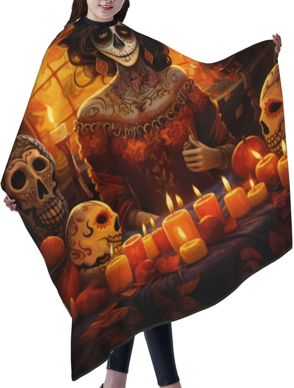 Day of The Dead Rose Sugar Skull Barber Cape with Adjustable Buckle Hair Cutting Salon Cape for Unisex, Perfect for Hairstylists