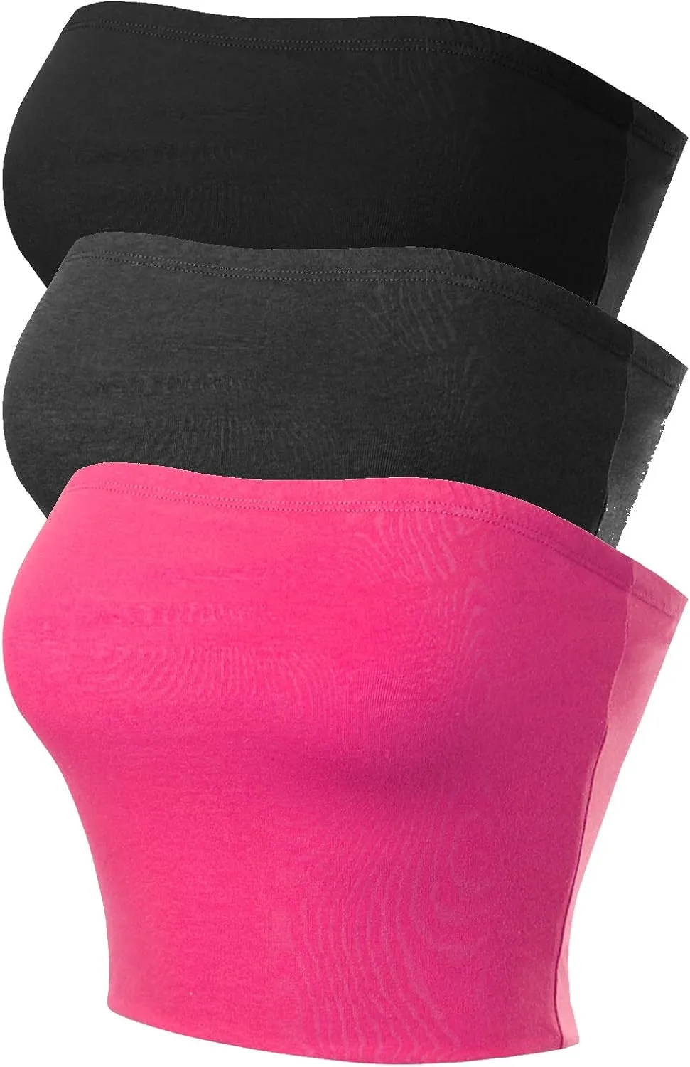 Design by Olivia Women's 3 Pack Double Layered Tube Tops Crop Tops Strapless Basic Backless Bandeau Bra Solid