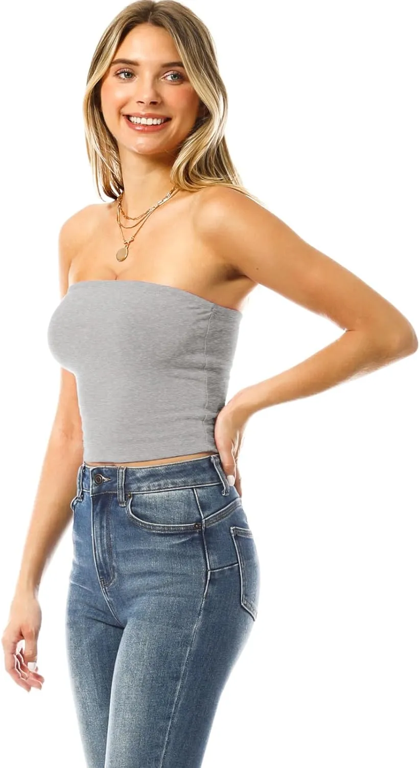 Design by Olivia Women's 3 Pack Double Layered Tube Tops Crop Tops Strapless Basic Backless Bandeau Bra Solid