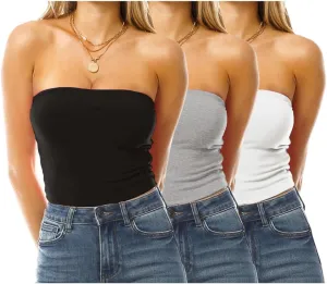 Design by Olivia Women's 3 Pack Double Layered Tube Tops Crop Tops Strapless Basic Backless Bandeau Bra Solid