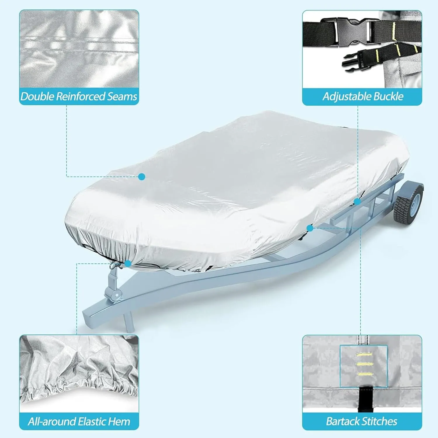 Dinghy Boat Cover 7 Sizes Heavy Duty Boat Cover UV Resistant Boat Tarp for Inflatable Boat and Dinghy,420 * 210 * 46cm