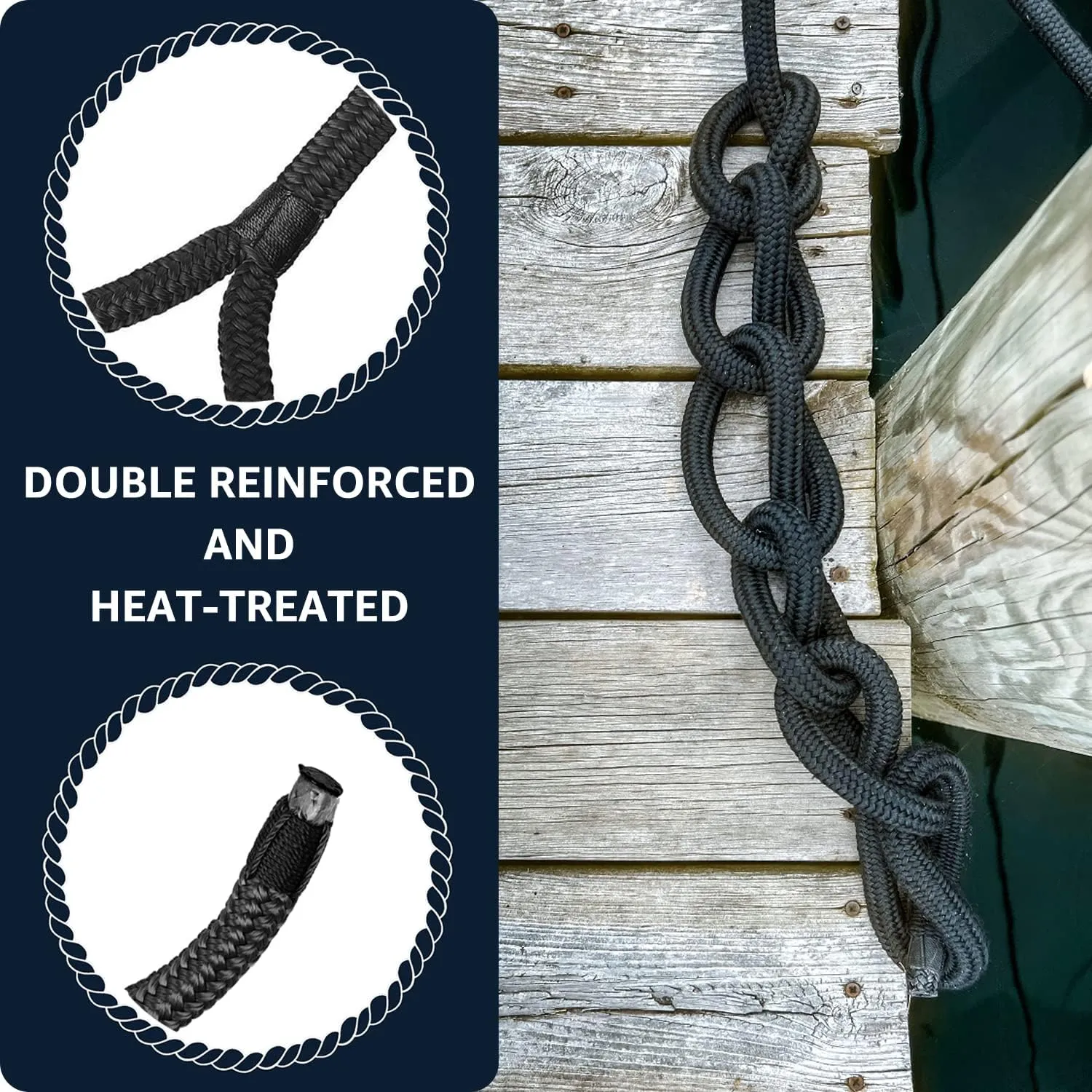 Dock Lines: 5/8" x 30' Double Braided Nylon Boat Dock Lines - Premium Boat Ropes for Secure Docking with 16" Loop - Marine Grade Boat Rope/Dock Line - Sturdy Dock Lines for Boats - 2 Pack