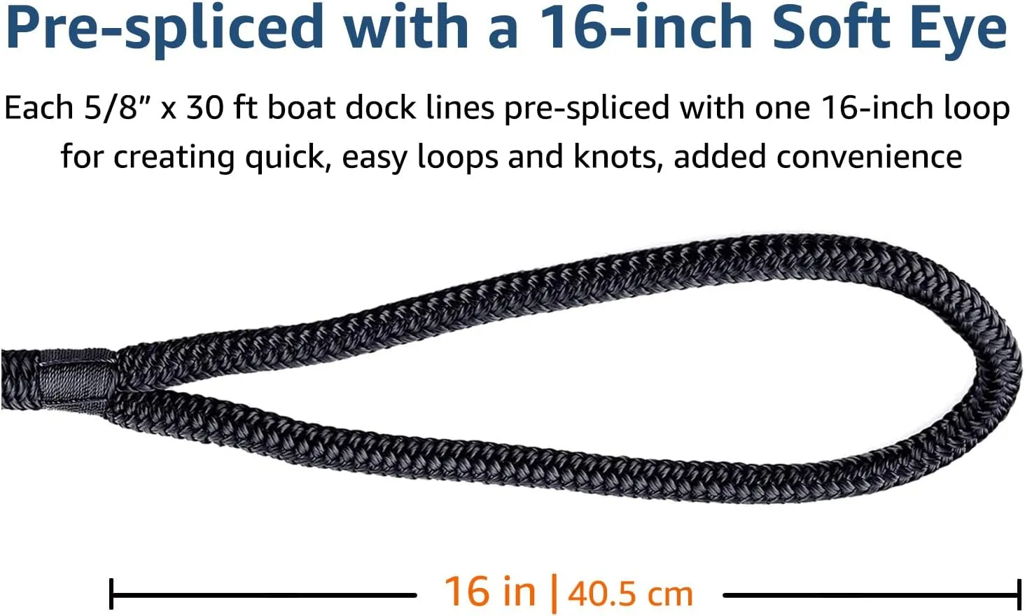Dock Lines: 5/8" x 30' Double Braided Nylon Boat Dock Lines - Premium Boat Ropes for Secure Docking with 16" Loop - Marine Grade Boat Rope/Dock Line - Sturdy Dock Lines for Boats - 2 Pack
