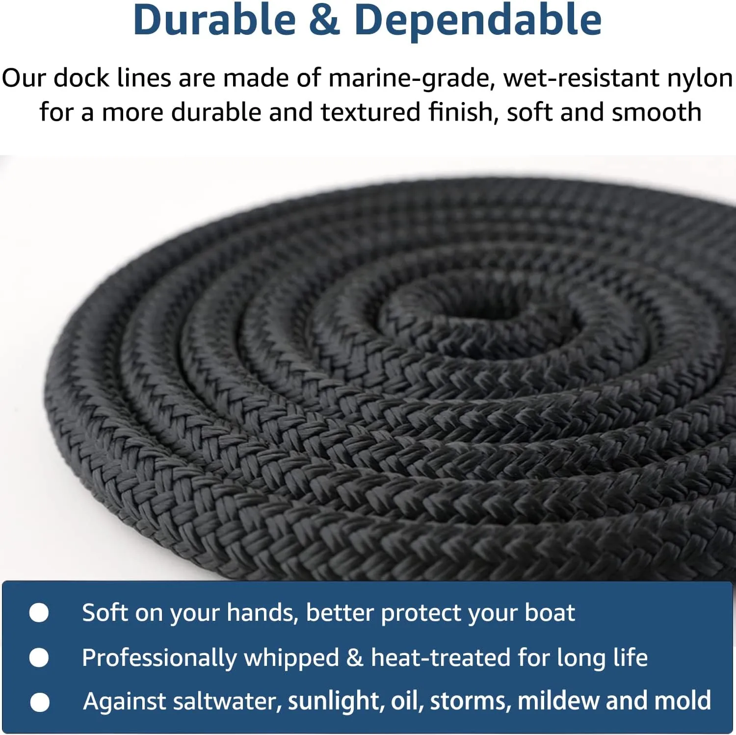 Dock Lines: 5/8" x 30' Double Braided Nylon Boat Dock Lines - Premium Boat Ropes for Secure Docking with 16" Loop - Marine Grade Boat Rope/Dock Line - Sturdy Dock Lines for Boats - 2 Pack