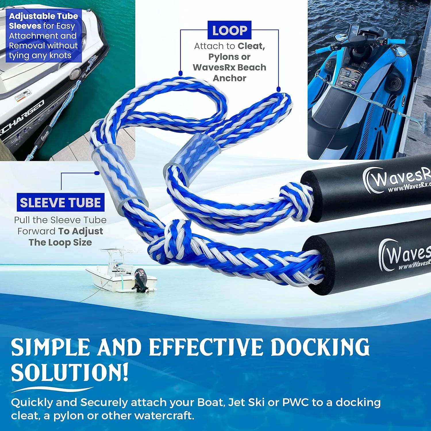 DockingPal - Premium Bungee Dock Line for Boats & PWC | Elastic Mooring Rope Stretches to Absorb Shocks & Prevent Damage to Your Watercraft | Safer Docking for Your Boat, Jet Ski, Pontoon