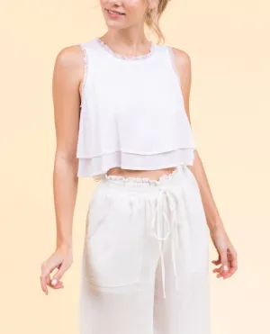 Double Layer Fringe Trim Sleeveless Crop Top