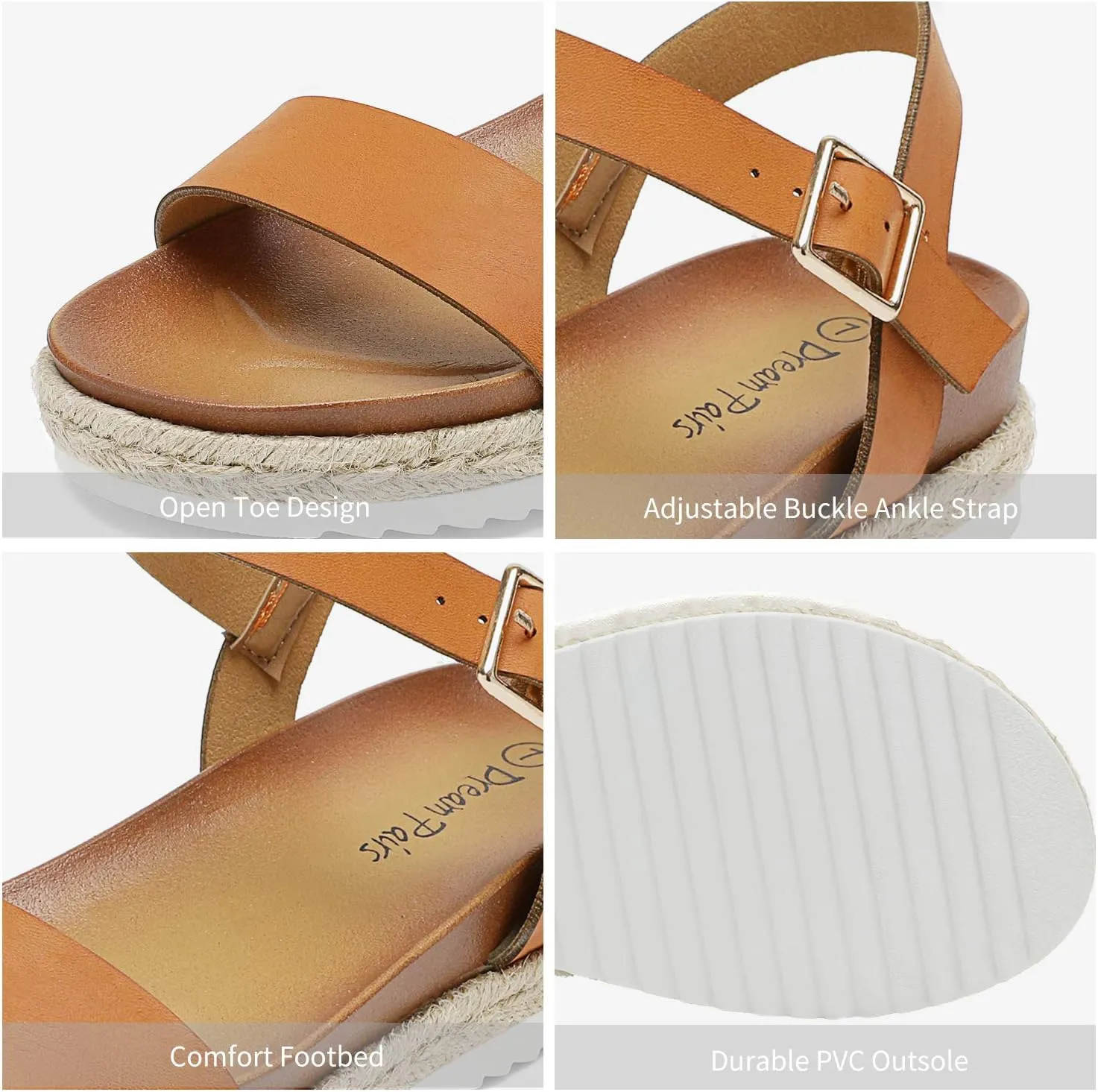 DREAM PAIRS Women’s Open Toe Ankle Strap Espadrille Casual Flatform Platform Wedge Sandals