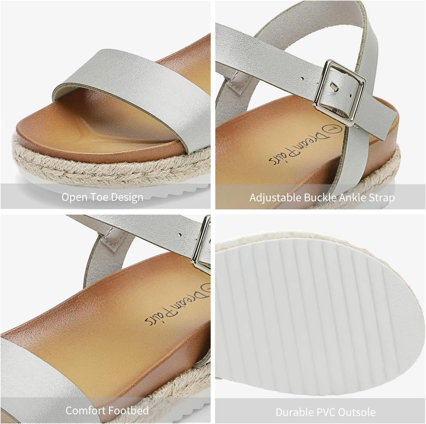 DREAM PAIRS Women’s Open Toe Ankle Strap Espadrille Casual Flatform Platform Wedge Sandals