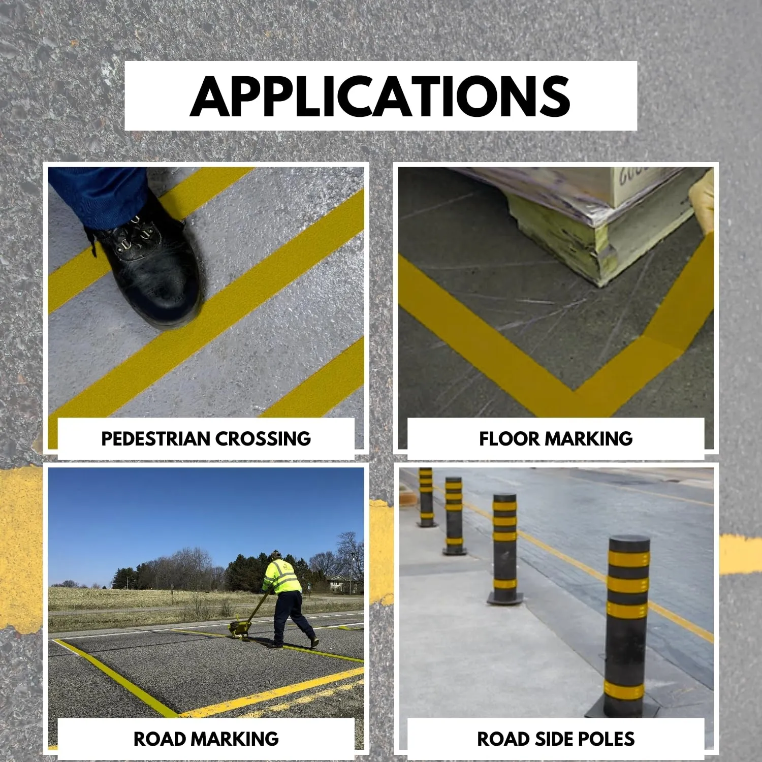 DuraMark RPT-750 Pavement Marking Tape - Reflective Slip Resistant Durable Outdoor Heavy Duty Rubber Base Tape, Bast Certified (Yellow, 3 Inch x 108 Feet)