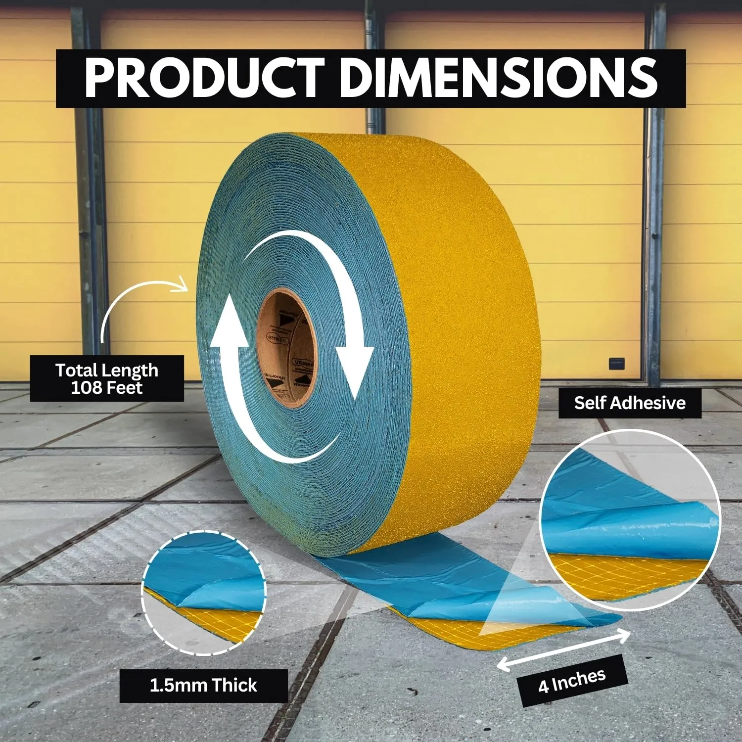 DuraMark RPT-750 Pavement Marking Tape - Reflective Slip Resistant Durable Outdoor Heavy Duty Rubber Base Tape, Bast Certified (Yellow, 4 Inch x 108 Feet)