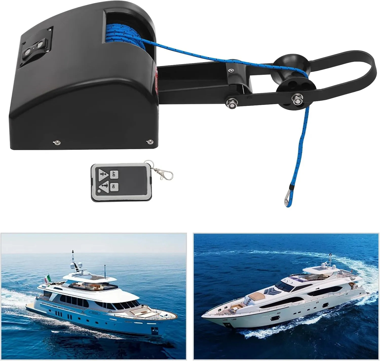 Electric Anchor Winch, 12V Boat Anchor Wench 25LBS Marine Saltwater Anchor Windlass Kit with Remote Control & 100-feet Pre-Wound Anchor Ropefor Speedboats, Fishing Boats