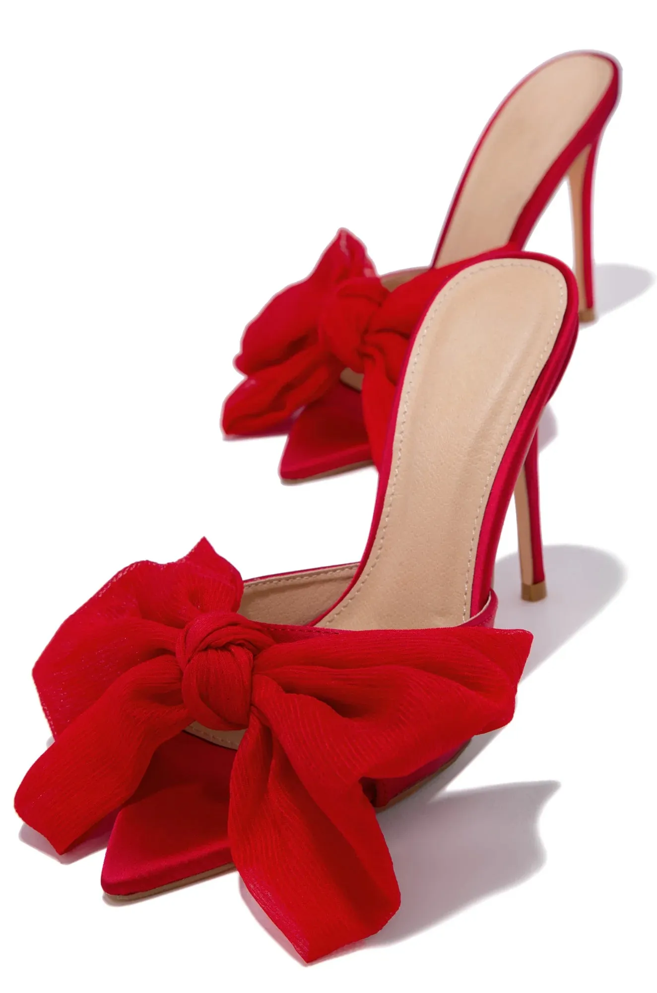 Elegant Bow Mule Heels (Red)