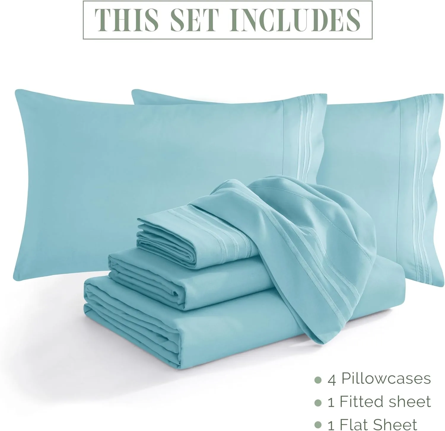 Elegant Comfort 1500 Premium Quality 6-Piece Bed Sheet Set - 18-24 Inch Extra Deep Pocket, Smart Storage Pockets, Wrinkle Free Ultra Soft 6PC Extra Deep Pocket Sheets, California King, Aqua