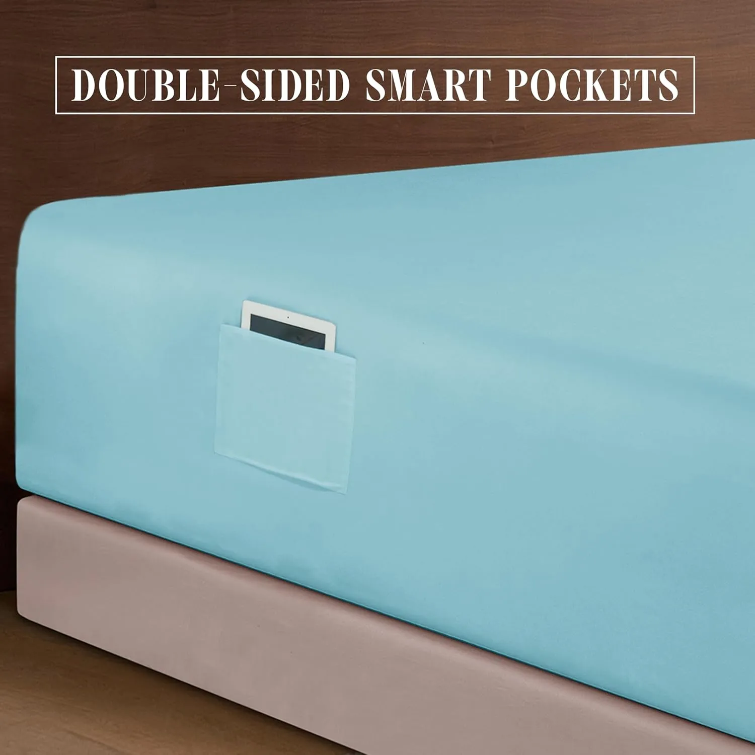 Elegant Comfort 1500 Premium Quality 6-Piece Bed Sheet Set - 18-24 Inch Extra Deep Pocket, Smart Storage Pockets, Wrinkle Free Ultra Soft 6PC Extra Deep Pocket Sheets, California King, Aqua