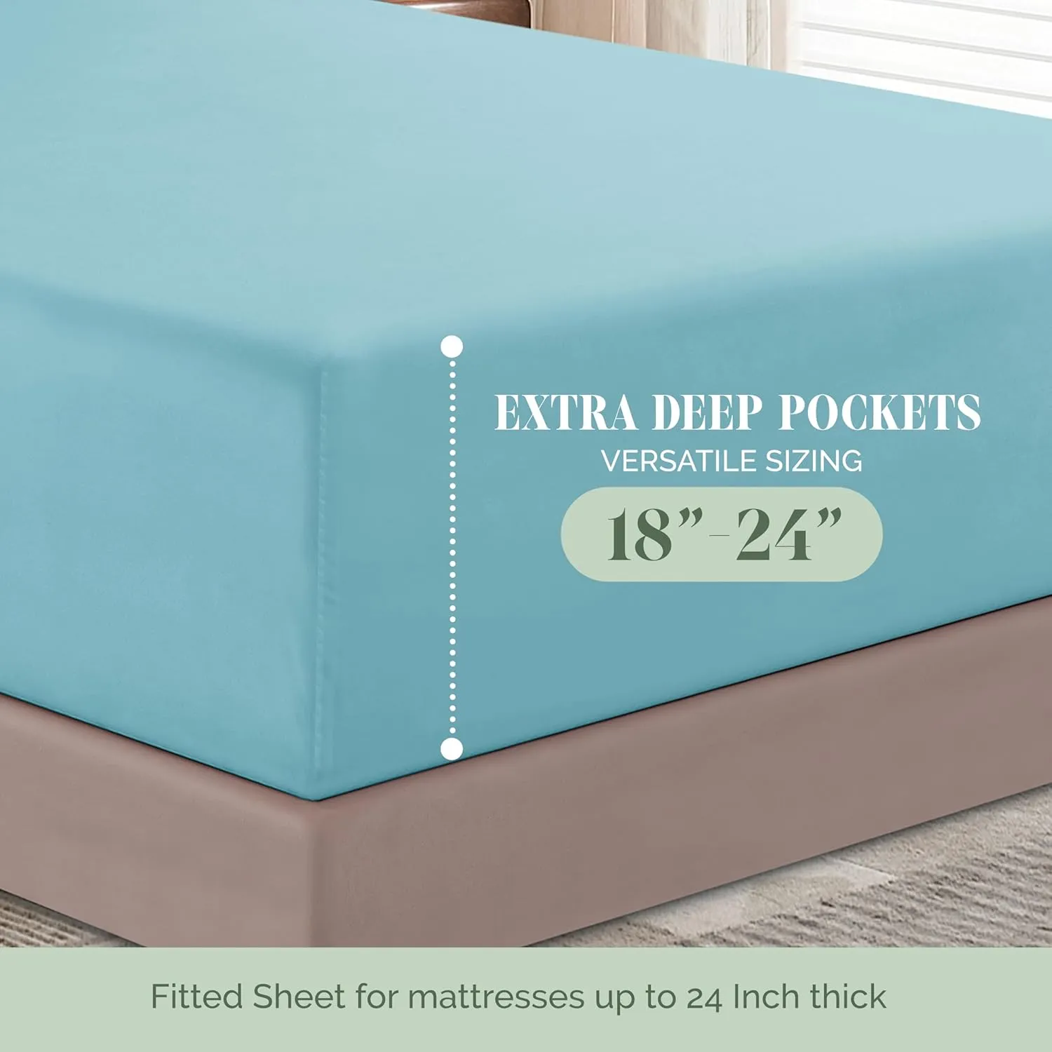 Elegant Comfort 1500 Premium Quality 6-Piece Bed Sheet Set - 18-24 Inch Extra Deep Pocket, Smart Storage Pockets, Wrinkle Free Ultra Soft 6PC Extra Deep Pocket Sheets, California King, Aqua