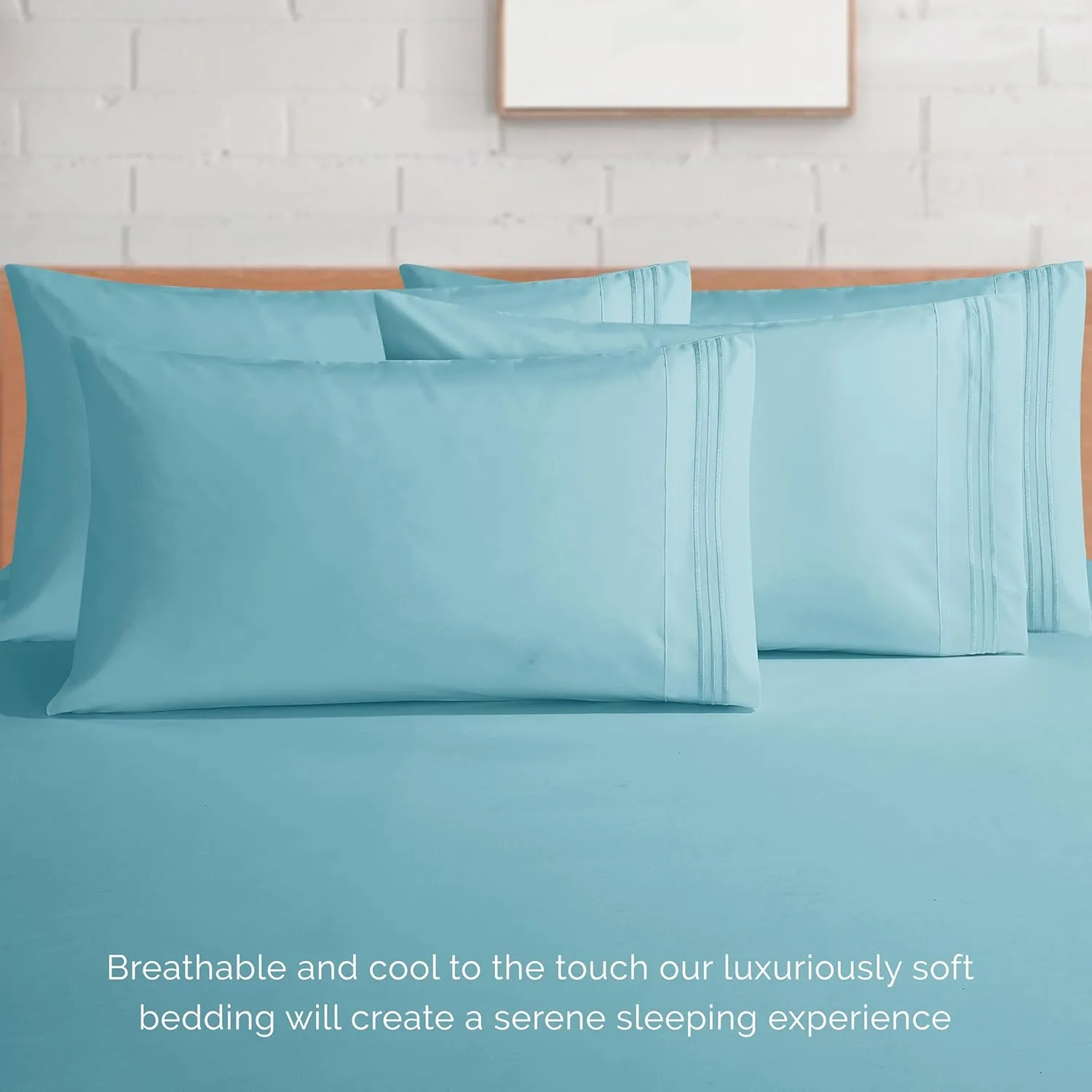 Elegant Comfort 1500 Premium Quality 6-Piece Bed Sheet Set - 18-24 Inch Extra Deep Pocket, Smart Storage Pockets, Wrinkle Free Ultra Soft 6PC Extra Deep Pocket Sheets, California King, Aqua