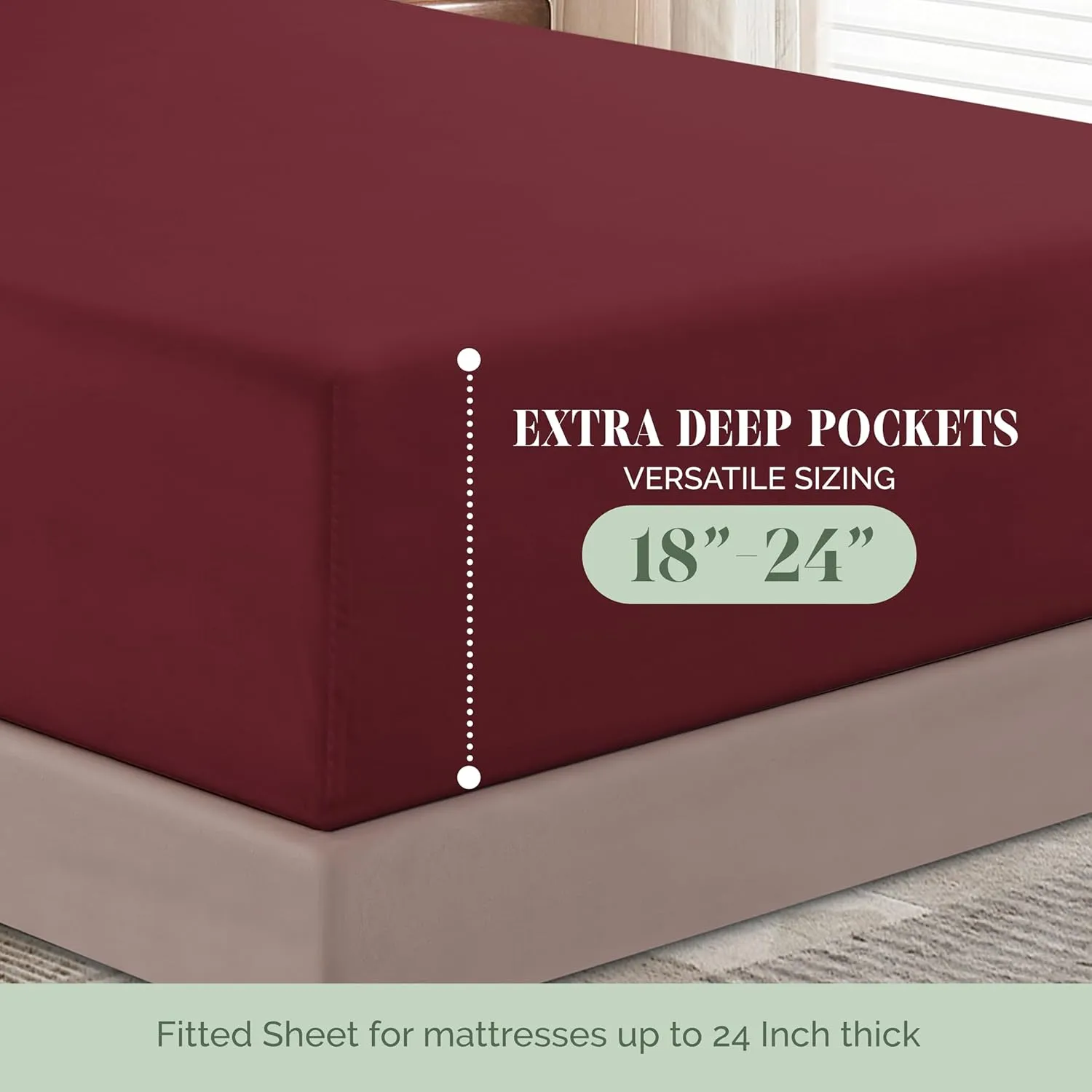 Elegant Comfort 1500 Premium Quality 6-Piece Bed Sheet Set - 18-24 Inch Extra Deep Pocket, Smart Storage Pockets, Wrinkle Free Ultra Soft 6PC Extra Deep Pocket Sheets, California King, Burgundy