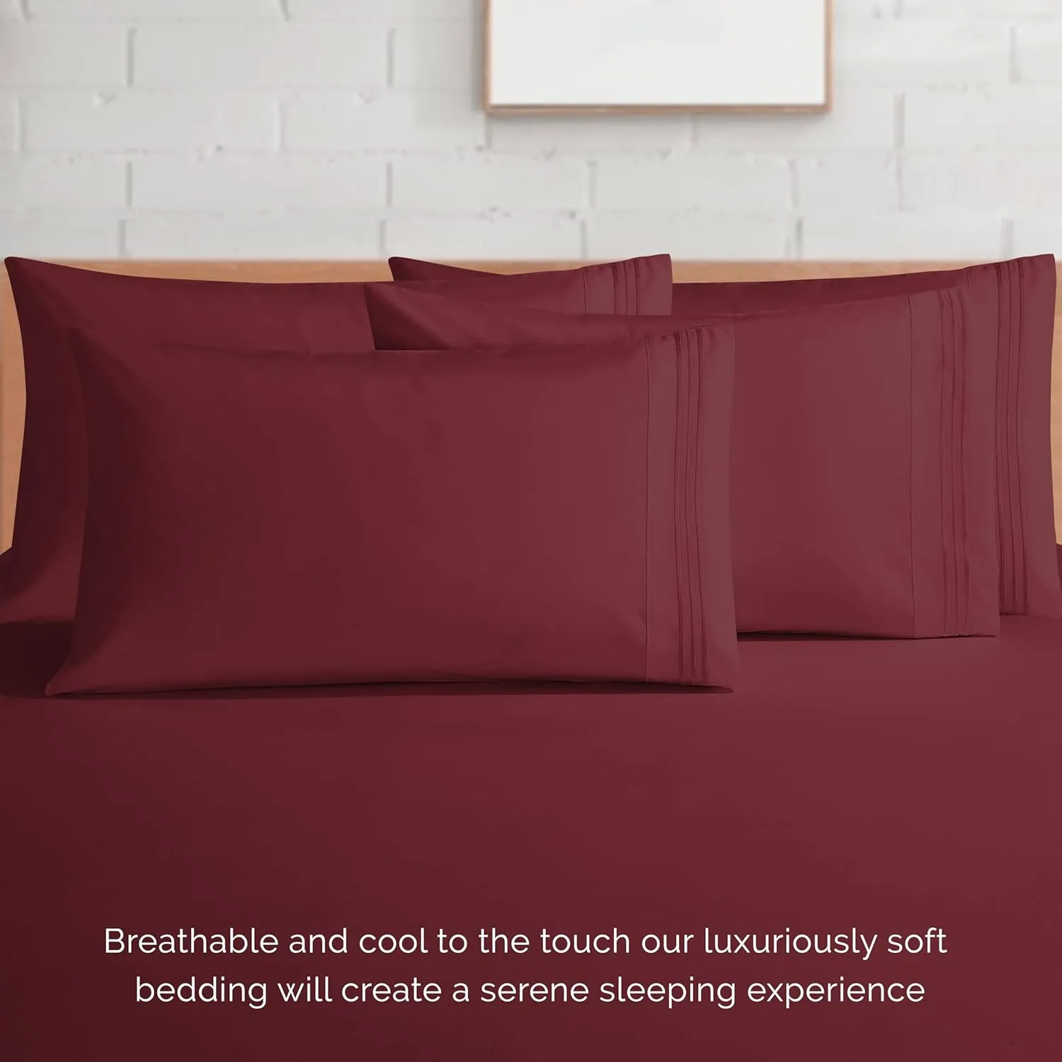 Elegant Comfort 1500 Premium Quality 6-Piece Bed Sheet Set - 18-24 Inch Extra Deep Pocket, Smart Storage Pockets, Wrinkle Free Ultra Soft 6PC Extra Deep Pocket Sheets, California King, Burgundy
