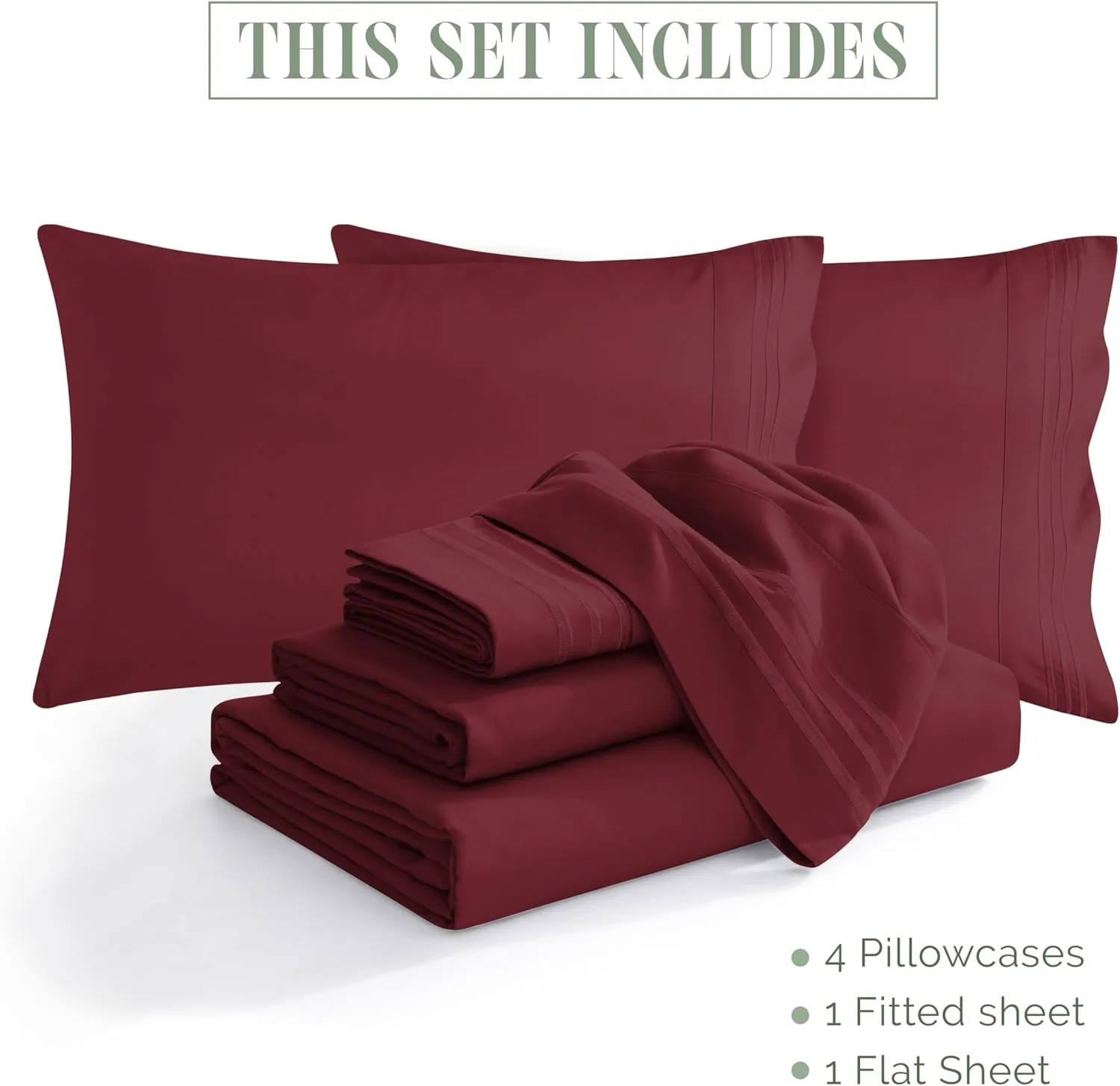 Elegant Comfort 1500 Premium Quality 6-Piece Bed Sheet Set - 18-24 Inch Extra Deep Pocket, Smart Storage Pockets, Wrinkle Free Ultra Soft 6PC Extra Deep Pocket Sheets, California King, Burgundy