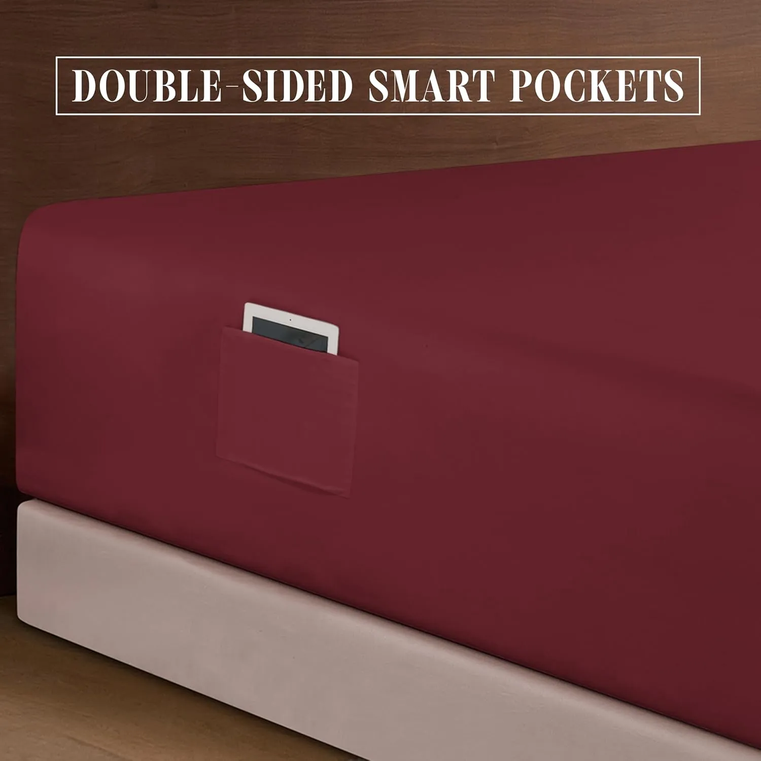Elegant Comfort 1500 Premium Quality 6-Piece Bed Sheet Set - 18-24 Inch Extra Deep Pocket, Smart Storage Pockets, Wrinkle Free Ultra Soft 6PC Extra Deep Pocket Sheets, California King, Burgundy