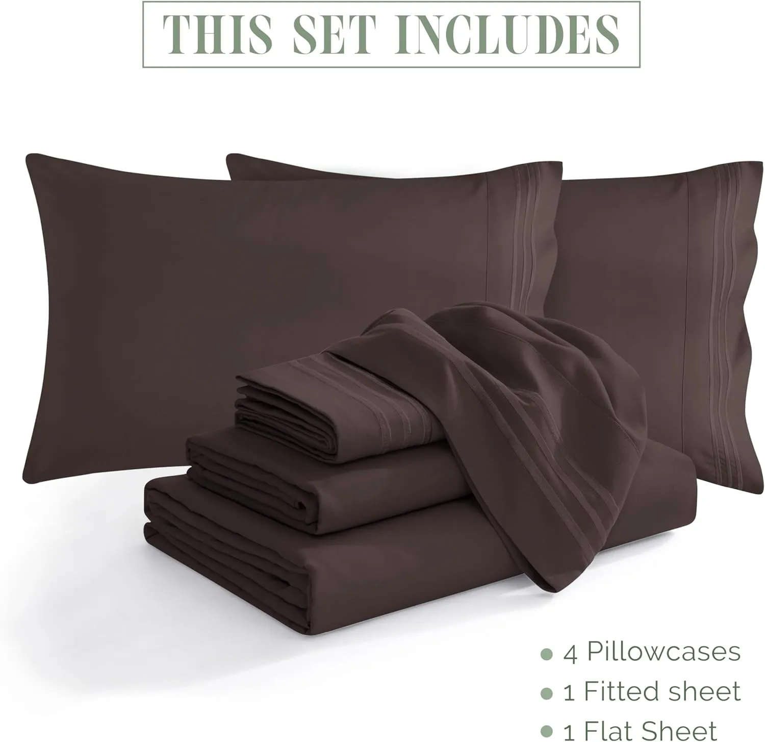 Elegant Comfort 1500 Premium Quality 6-Piece Bed Sheet Set - 18-24 Inch Extra Deep Pocket, Smart Storage Pockets, Wrinkle Free Ultra Soft 6PC Extra Deep Pocket Sheets, California King, Chocolate Brown