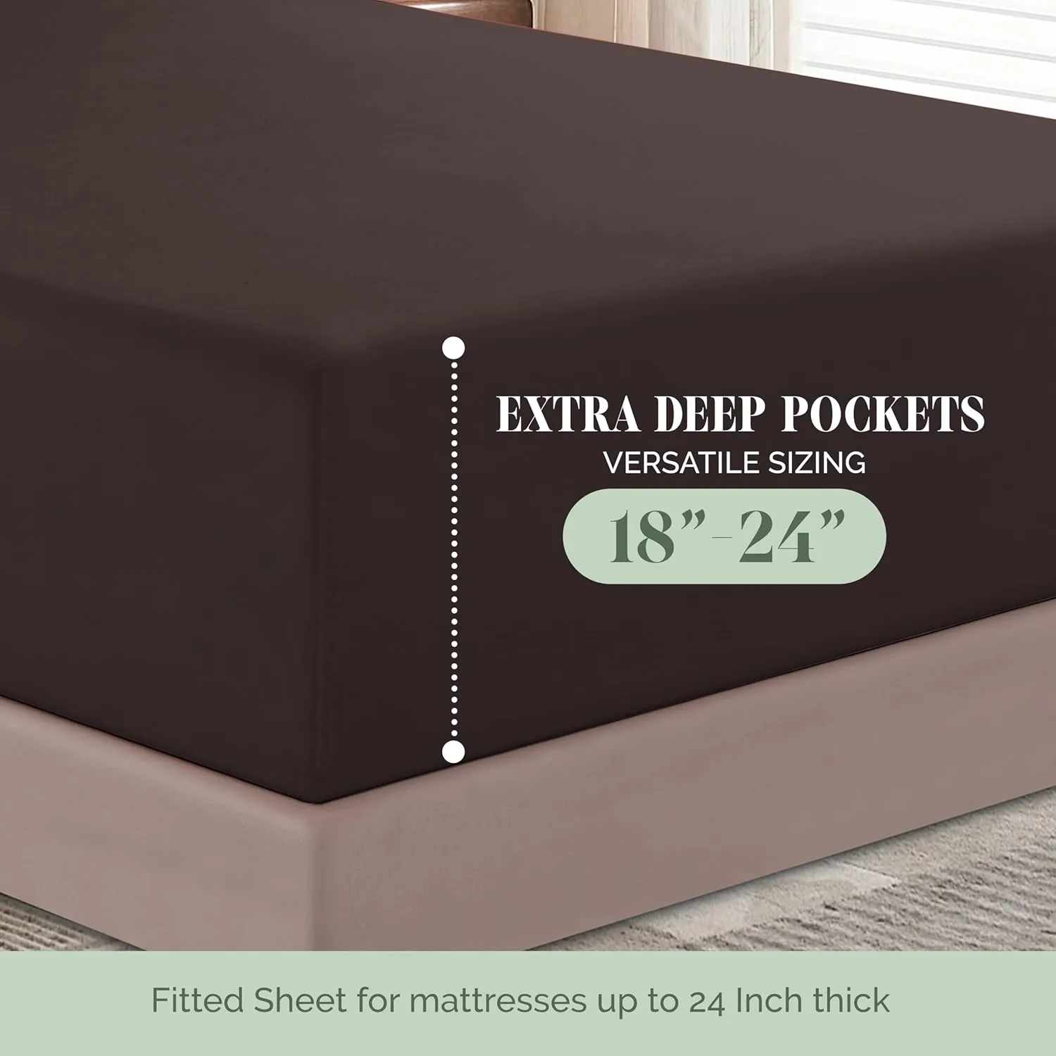 Elegant Comfort 1500 Premium Quality 6-Piece Bed Sheet Set - 18-24 Inch Extra Deep Pocket, Smart Storage Pockets, Wrinkle Free Ultra Soft 6PC Extra Deep Pocket Sheets, California King, Chocolate Brown