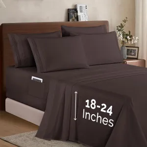 Elegant Comfort 1500 Premium Quality 6-Piece Bed Sheet Set - 18-24 Inch Extra Deep Pocket, Smart Storage Pockets, Wrinkle Free Ultra Soft 6PC Extra Deep Pocket Sheets, California King, Chocolate Brown