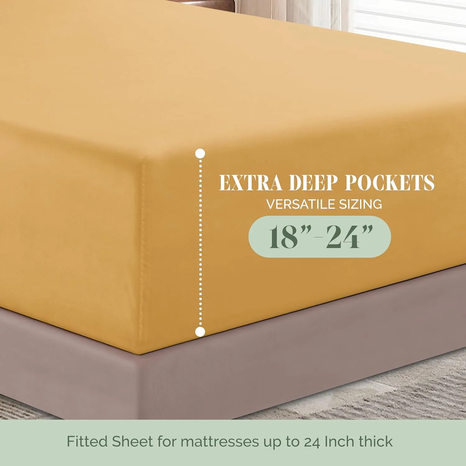 Elegant Comfort 1500 Premium Quality 6-Piece Bed Sheet Set - 18-24 Inch Extra Deep Pocket, Smart Storage Pockets, Wrinkle Free Ultra Soft 6PC Extra Deep Pocket Sheets, California King, Gold