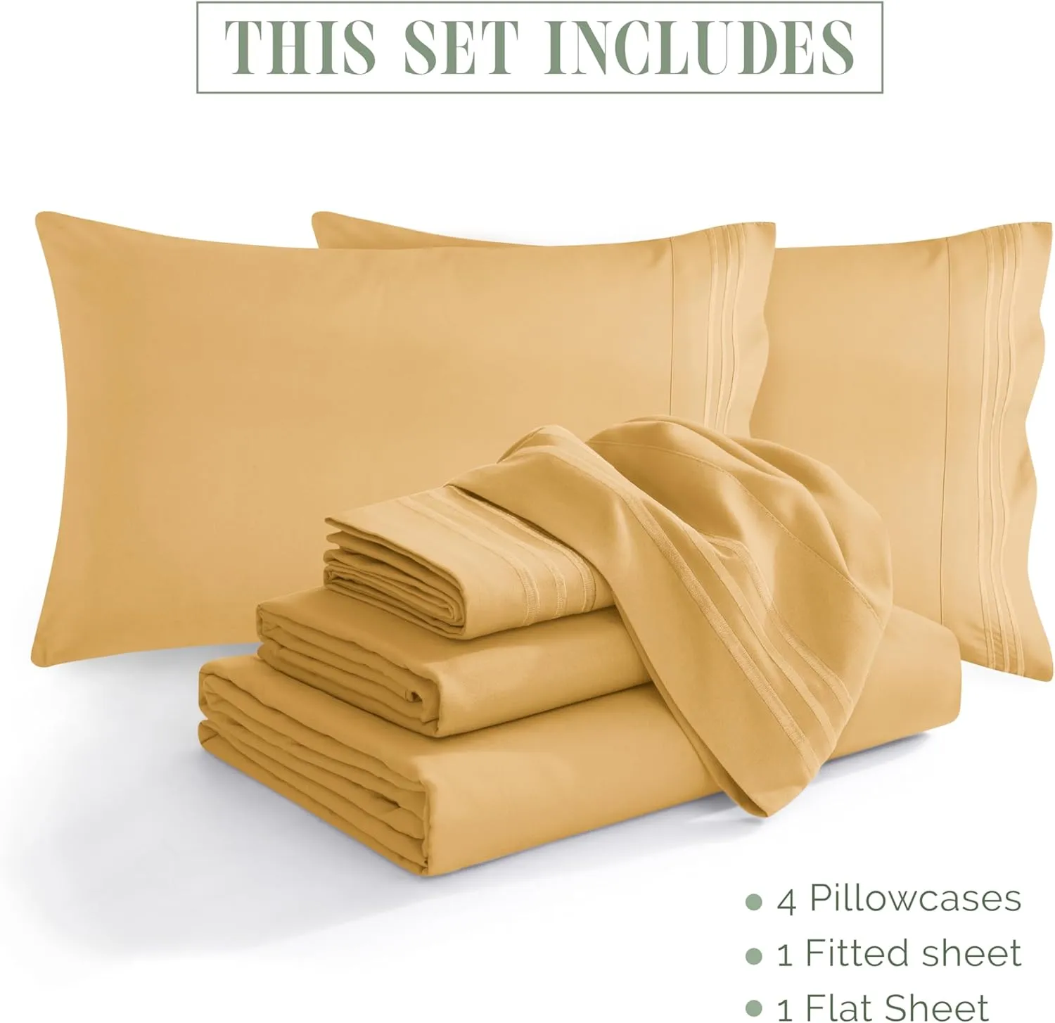 Elegant Comfort 1500 Premium Quality 6-Piece Bed Sheet Set - 18-24 Inch Extra Deep Pocket, Smart Storage Pockets, Wrinkle Free Ultra Soft 6PC Extra Deep Pocket Sheets, California King, Gold