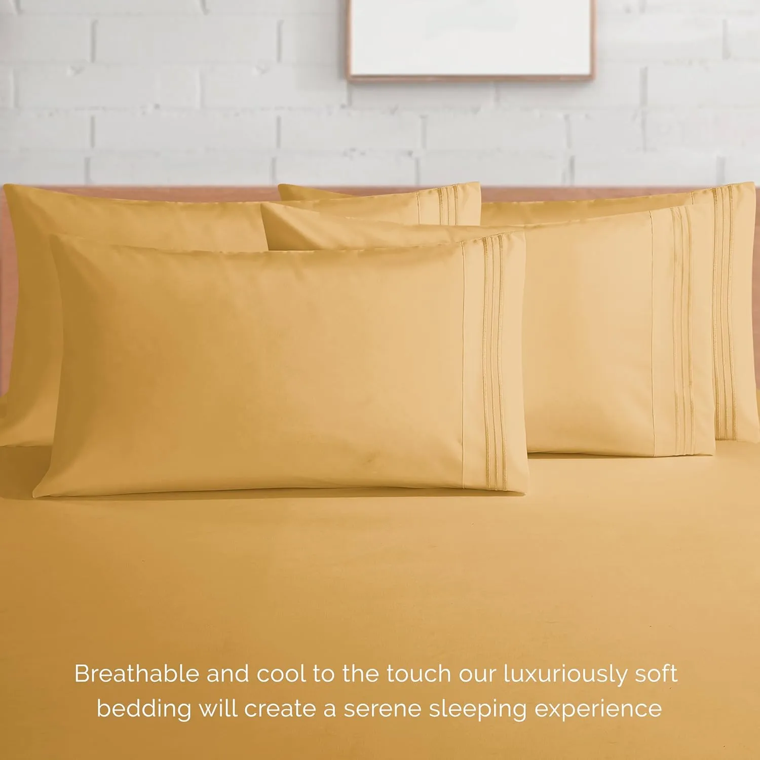 Elegant Comfort 1500 Premium Quality 6-Piece Bed Sheet Set - 18-24 Inch Extra Deep Pocket, Smart Storage Pockets, Wrinkle Free Ultra Soft 6PC Extra Deep Pocket Sheets, California King, Gold