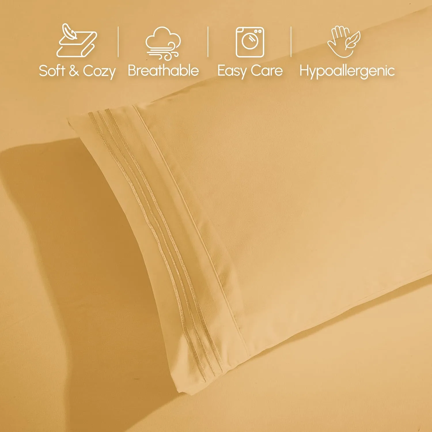 Elegant Comfort 1500 Premium Quality 6-Piece Bed Sheet Set - 18-24 Inch Extra Deep Pocket, Smart Storage Pockets, Wrinkle Free Ultra Soft 6PC Extra Deep Pocket Sheets, California King, Gold
