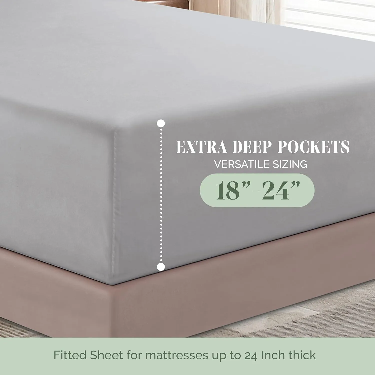 Elegant Comfort 1500 Premium Quality 6-Piece Bed Sheet Set - 18-24 Inch Extra Deep Pocket, Smart Storage Pockets, Wrinkle Free Ultra Soft 6PC Extra Deep Pocket Sheets, California King, Silver Gray