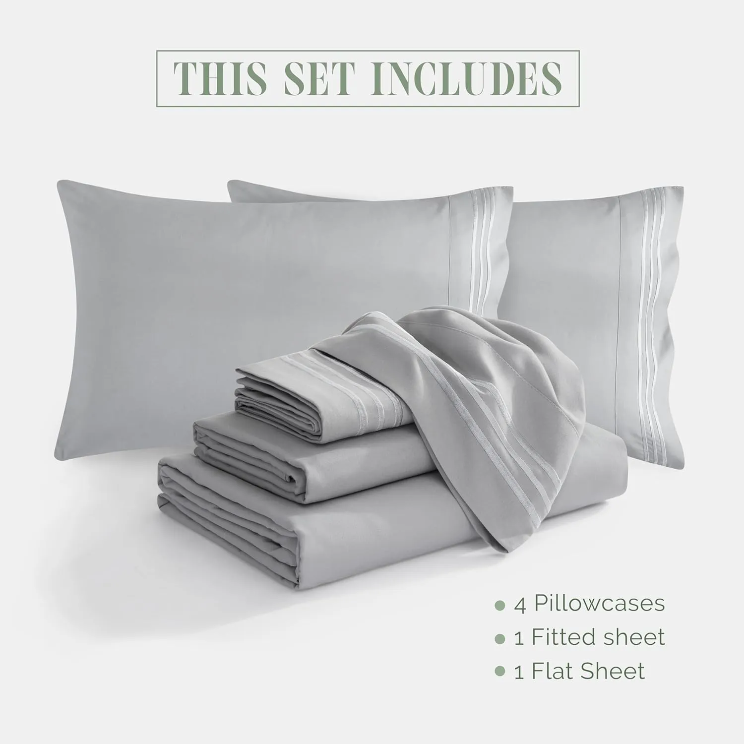 Elegant Comfort 1500 Premium Quality 6-Piece Bed Sheet Set - 18-24 Inch Extra Deep Pocket, Smart Storage Pockets, Wrinkle Free Ultra Soft 6PC Extra Deep Pocket Sheets, California King, Silver Gray