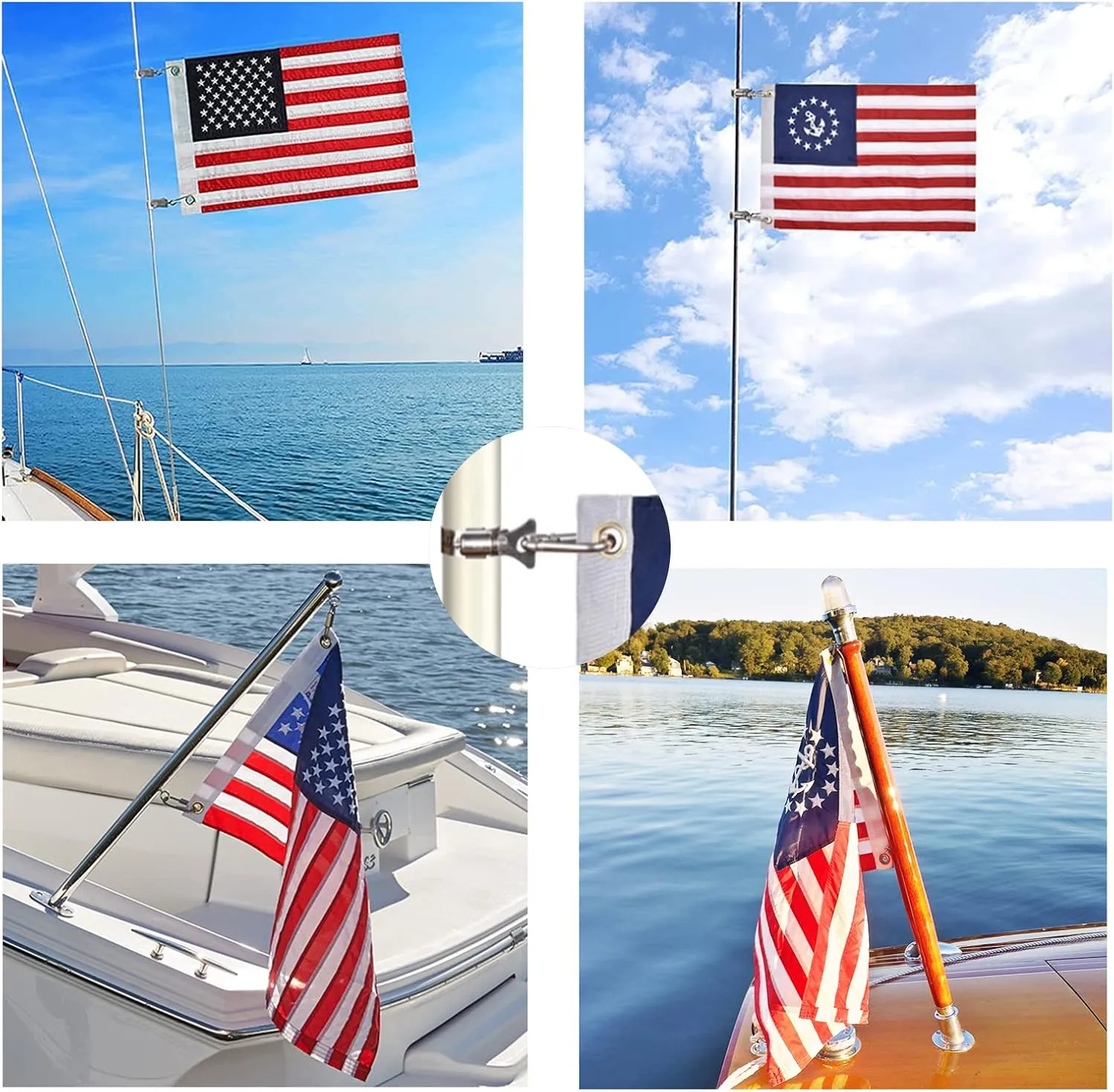 Embroidered Stars and Anchor Boat Flag 12x18 Inch - American Boat Flag Heavy Duty Nylon Sewn Stripes US Pontoon Boat Marine Flags Banner with 2 Brass Grommets
