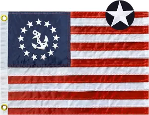 Embroidered Stars and Anchor Boat Flag 12x18 Inch - American Boat Flag Heavy Duty Nylon Sewn Stripes US Pontoon Boat Marine Flags Banner with 2 Brass Grommets