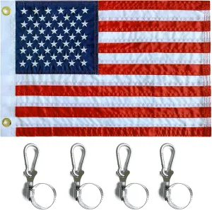 Embroidered Stars Boat Flag 12x18 Inch - American Boat Flag Kit with 4 Clips Heavy Duty Nylon Sewn Stripes US Pontoon Boat Marine Flags Banner with 2 Brass Grommets
