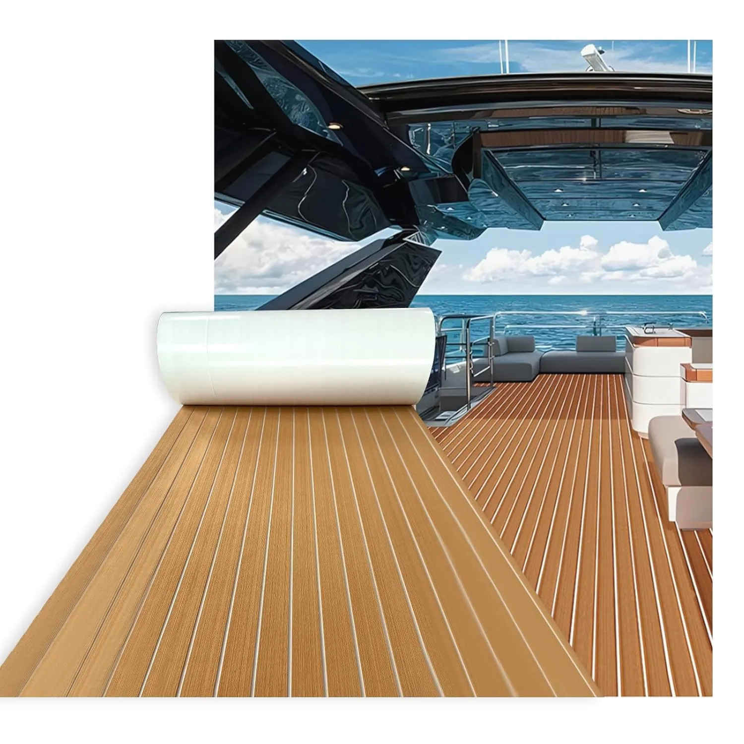 EVA Foam Boat Flooring，95" x 47" Self-Adhesive Sea Deck Boat Flooring for Boats Surfboard Swim Platform RV Floor (Teak White 1PC)