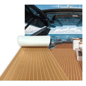 EVA Foam Boat Flooring，95" x 47" Self-Adhesive Sea Deck Boat Flooring for Boats Surfboard Swim Platform RV Floor (Teak White 1PC)
